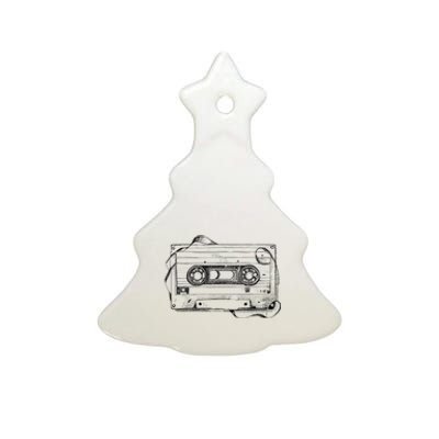 Back To 80S 90S Mix Tape Music Sketch Drawing Music Tape Ceramic Tree Ornament