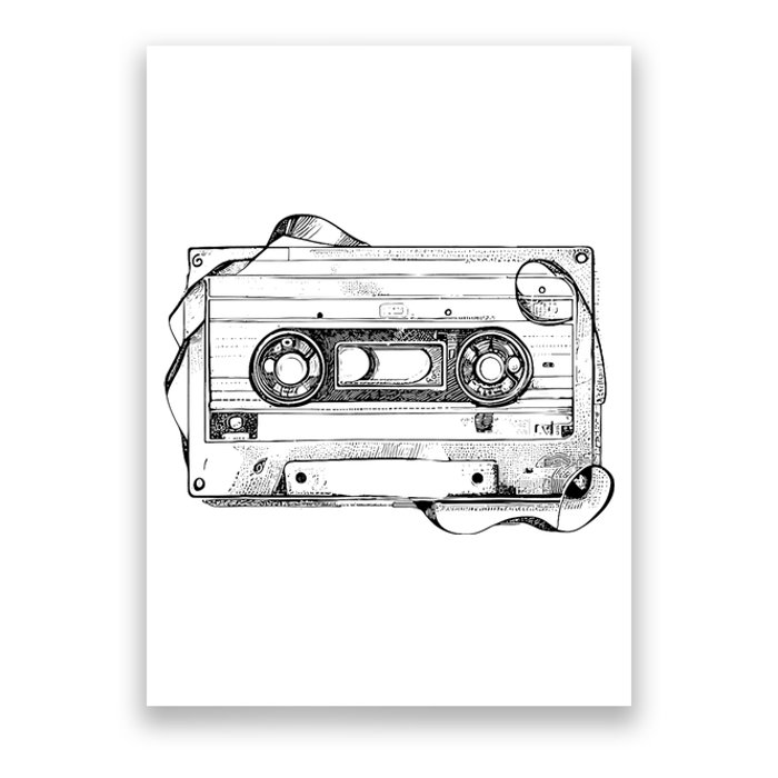 Back To 80S 90S Mix Tape Music Sketch Drawing Music Tape Poster