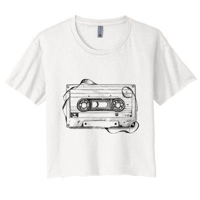 Back To 80S 90S Mix Tape Music Sketch Drawing Music Tape Crop Top