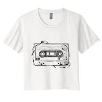 Back To 80S 90S Mix Tape Music Sketch Drawing Music Tape Women's Crop Top Tee