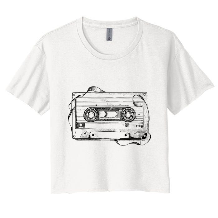 Back To 80S 90S Mix Tape Music Sketch Drawing Music Tape Women's Crop Top Tee
