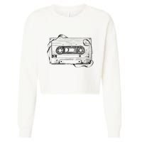 Back To 80S 90S Mix Tape Music Sketch Drawing Music Tape Cropped Pullover Crew