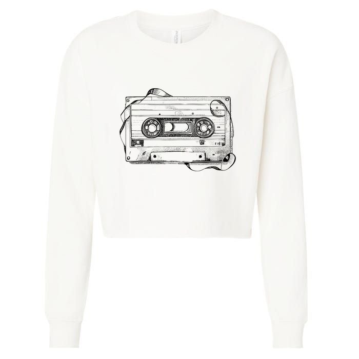 Back To 80S 90S Mix Tape Music Sketch Drawing Music Tape Cropped Pullover Crew