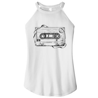 Back To 80S 90S Mix Tape Music Sketch Drawing Music Tape Women's Perfect Tri Rocker Tank