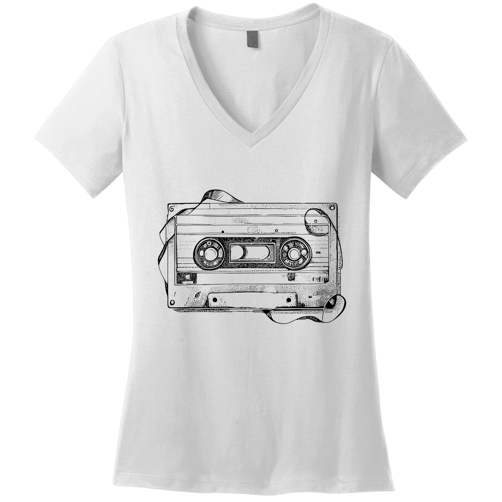 Back To 80S 90S Mix Tape Music Sketch Drawing Music Tape Women's V-Neck T-Shirt