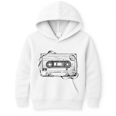 Back To 80S 90S Mix Tape Music Sketch Drawing Music Tape Kids Hoodie