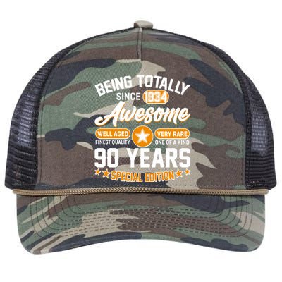 Being Totally Awesome Special Edition Since 1934 90 Years Birthday Retro Rope Trucker Hat Cap