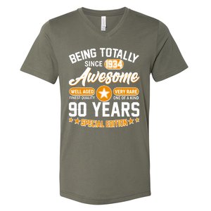 Being Totally Awesome Special Edition Since 1934 90 Years Birthday V-Neck T-Shirt