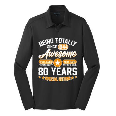 Being Totally Awesome Special Edition Since 1944 80 Years Birthday Silk Touch Performance Long Sleeve Polo