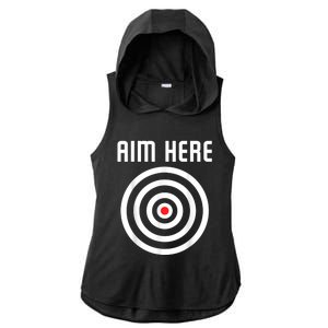 Bullseye Target Aim Here Darts Players Shooting Ladies PosiCharge Tri-Blend Wicking Draft Hoodie Tank