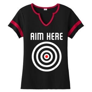 Bullseye Target Aim Here Darts Players Shooting Ladies Halftime Notch Neck Tee