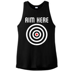 Bullseye Target Aim Here Darts Players Shooting Ladies PosiCharge Tri-Blend Wicking Tank