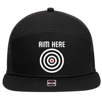 Bullseye Target Aim Here Darts Players Shooting 7 Panel Mesh Trucker Snapback Hat