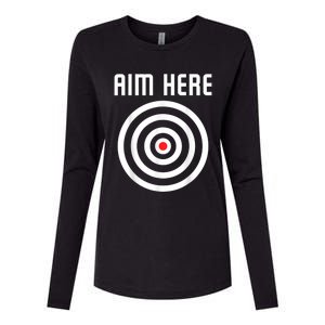 Bullseye Target Aim Here Darts Players Shooting Womens Cotton Relaxed Long Sleeve T-Shirt