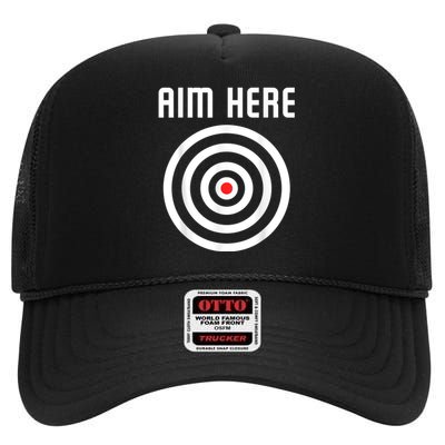 Bullseye Target Aim Here Darts Players Shooting High Crown Mesh Back Trucker Hat