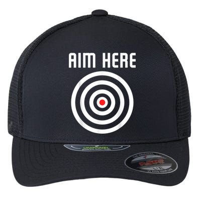 Bullseye Target Aim Here Darts Players Shooting Flexfit Unipanel Trucker Cap