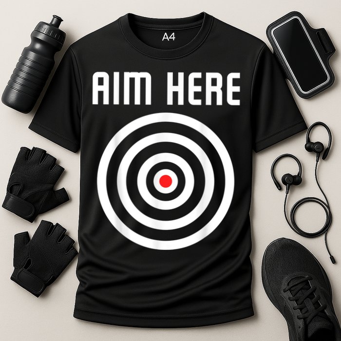 Bullseye Target Aim Here Darts Players Shooting Cooling Performance Crew T-Shirt