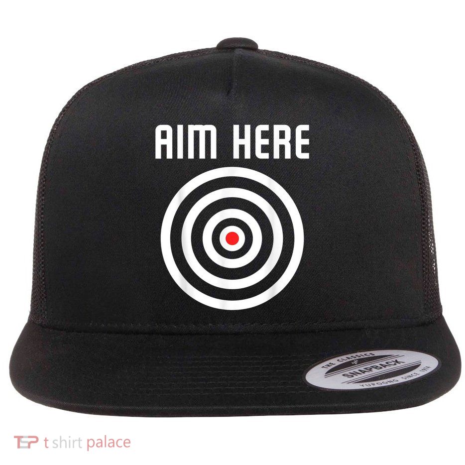 Bullseye Target Aim Here Darts Players Shooting Flatbill Hat