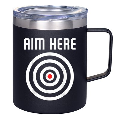 Bullseye Target Aim Here Darts Players Shooting 12oz Stainless Steel Coffee Mug