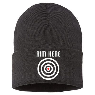 Bullseye Target Aim Here Darts Players Shooting Sustainable Knit Beanie