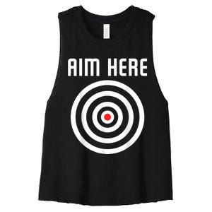 Bullseye Target Aim Here Darts Players Shooting Women's Racerback Cropped Tank