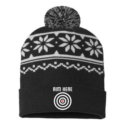 Bullseye Target Aim Here Darts Players Shooting USA-Made Snowflake Beanie