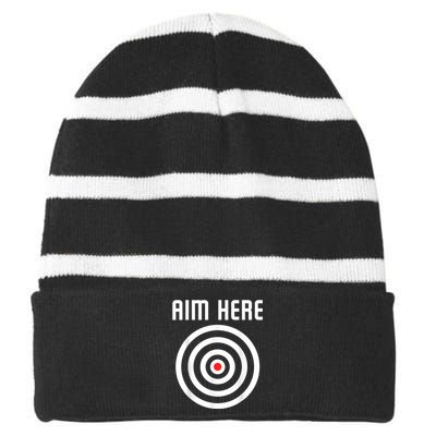 Bullseye Target Aim Here Darts Players Shooting Striped Beanie with Solid Band