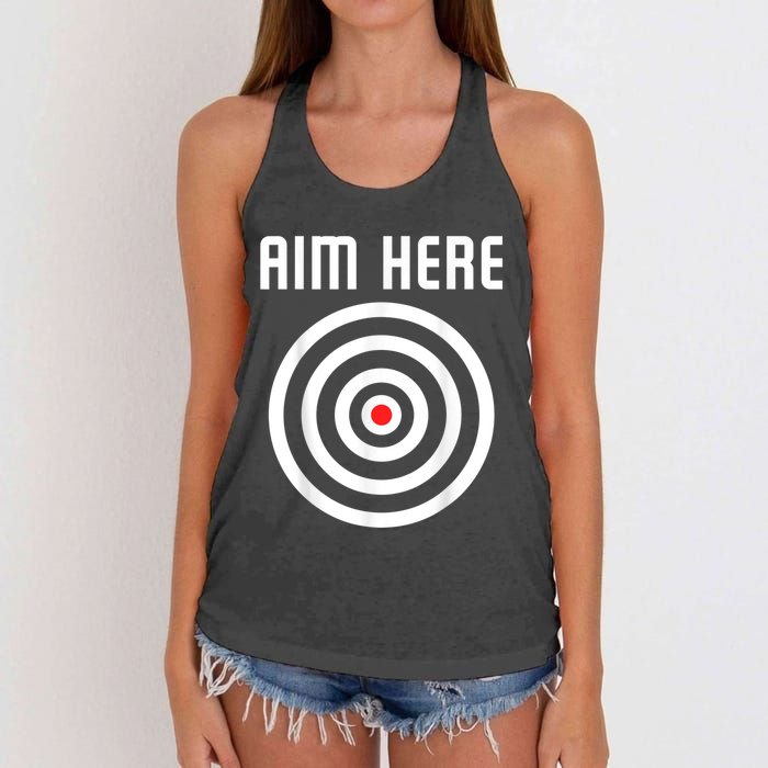 Bullseye Target Aim Here Darts Players Shooting Women's Knotted Racerback Tank