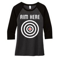 Bullseye Target Aim Here Darts Players Shooting Women's Tri-Blend 3/4-Sleeve Raglan Shirt