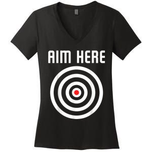 Bullseye Target Aim Here Darts Players Shooting Women's V-Neck T-Shirt