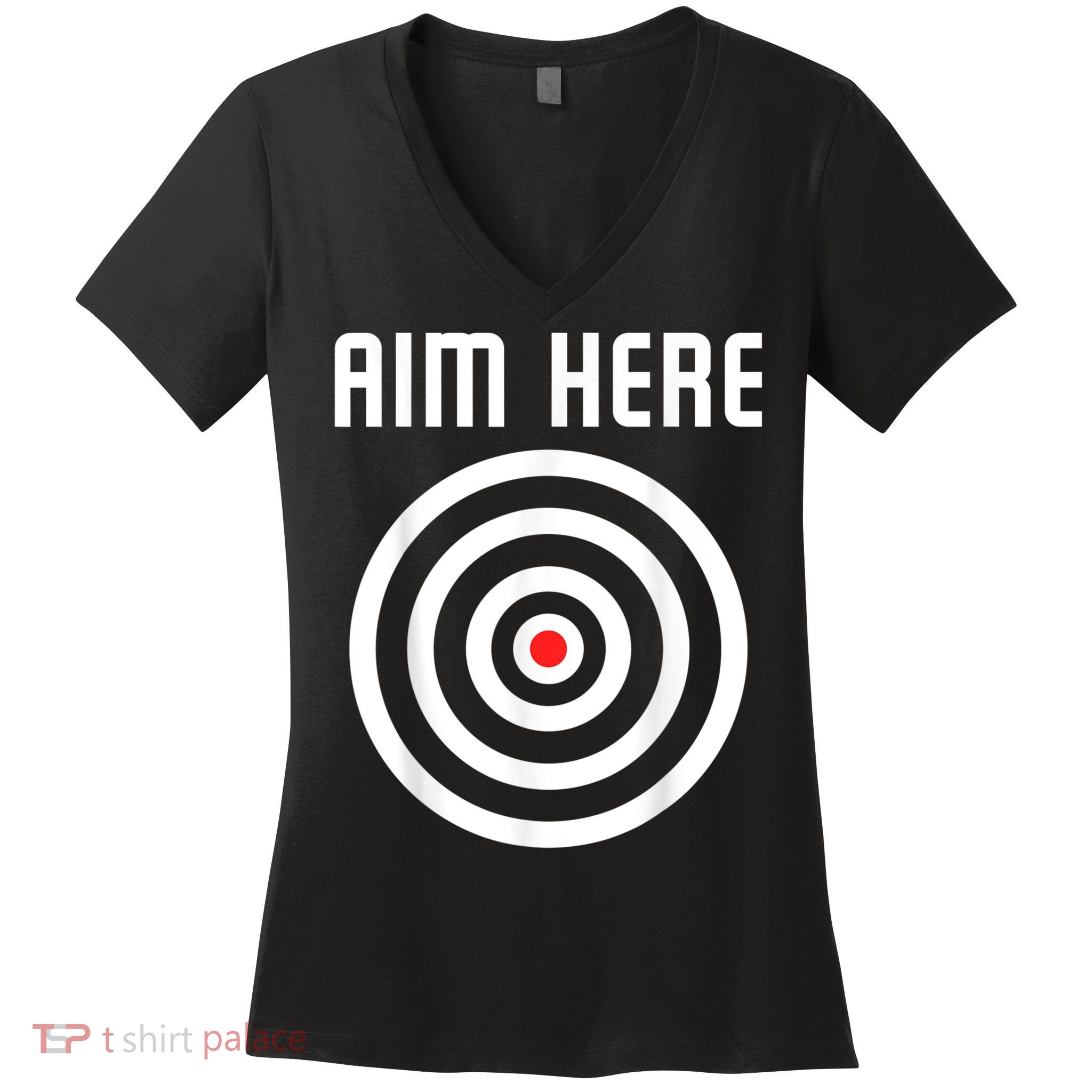 Bullseye Target Aim Here Darts Players Shooting Women's V-Neck T-Shirt