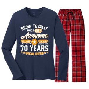 Being Totally Awesome Special Edition Since 1954 70 Years Birthday Women's Long Sleeve Flannel Pajama Set 