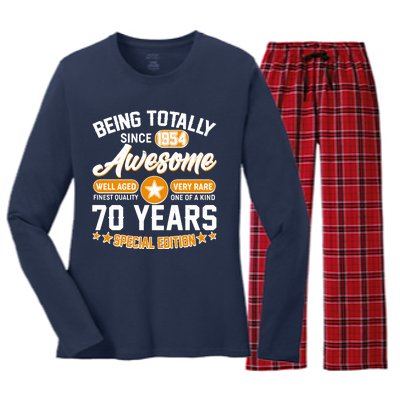 Being Totally Awesome Special Edition Since 1954 70 Years Birthday Women's Long Sleeve Flannel Pajama Set 