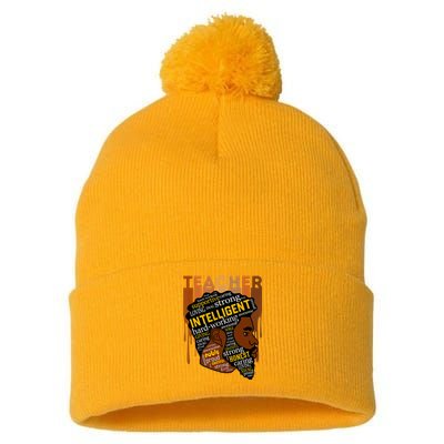 Black Teacher Afro With Beards Love Melanin Pom Pom 12in Knit Beanie