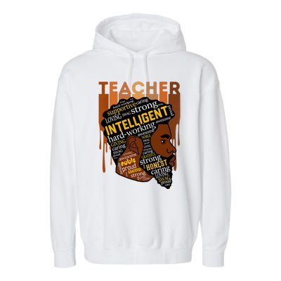 Black Teacher Afro With Beards Love Melanin Garment-Dyed Fleece Hoodie