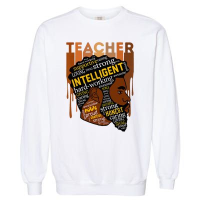 Black Teacher Afro With Beards Love Melanin Garment-Dyed Sweatshirt