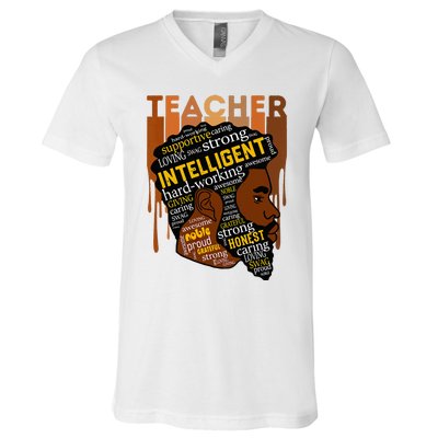 Black Teacher Afro With Beards Love Melanin V-Neck T-Shirt