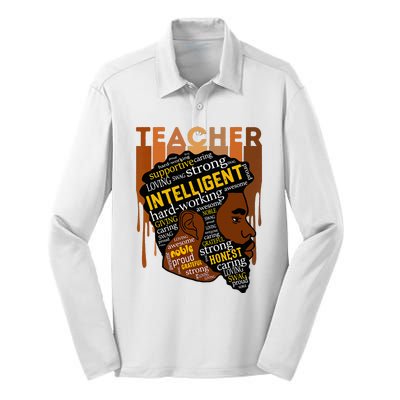 Black Teacher Afro With Beards Love Melanin Silk Touch Performance Long Sleeve Polo