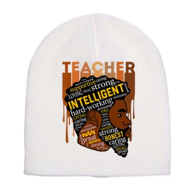 Black Teacher Afro With Beards Love Melanin Short Acrylic Beanie