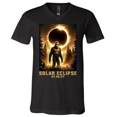 Bigfoot Totality April 8 2024 Total Solar Eclipse V-Neck T-Shirt