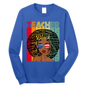 Black Teacher Afro Juneteenth Black History Month Funny Gift Long Sleeve Shirt