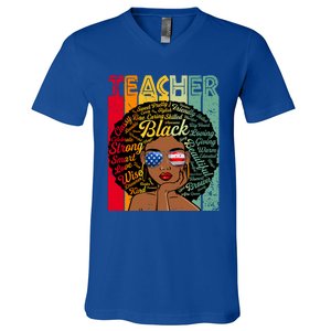 Black Teacher Afro Juneteenth Black History Month Funny Gift V-Neck T-Shirt