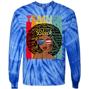 Black Teacher Afro Juneteenth Black History Month Funny Gift Tie-Dye Long Sleeve Shirt