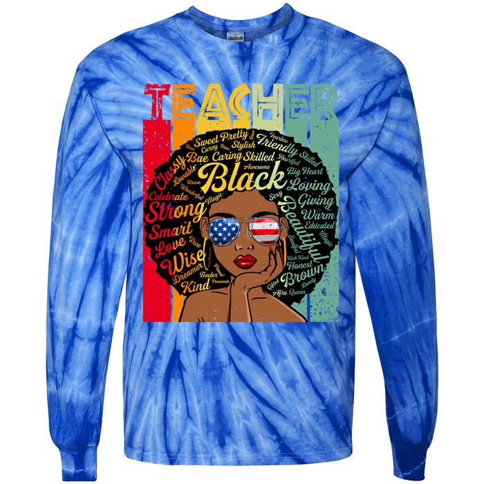 Black Teacher Afro Juneteenth Black History Month Funny Gift Tie-Dye Long Sleeve Shirt