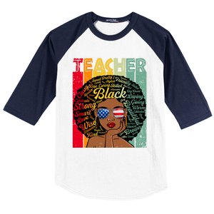 Black Teacher Afro Juneteenth Black History Month Funny Gift Baseball Sleeve Shirt