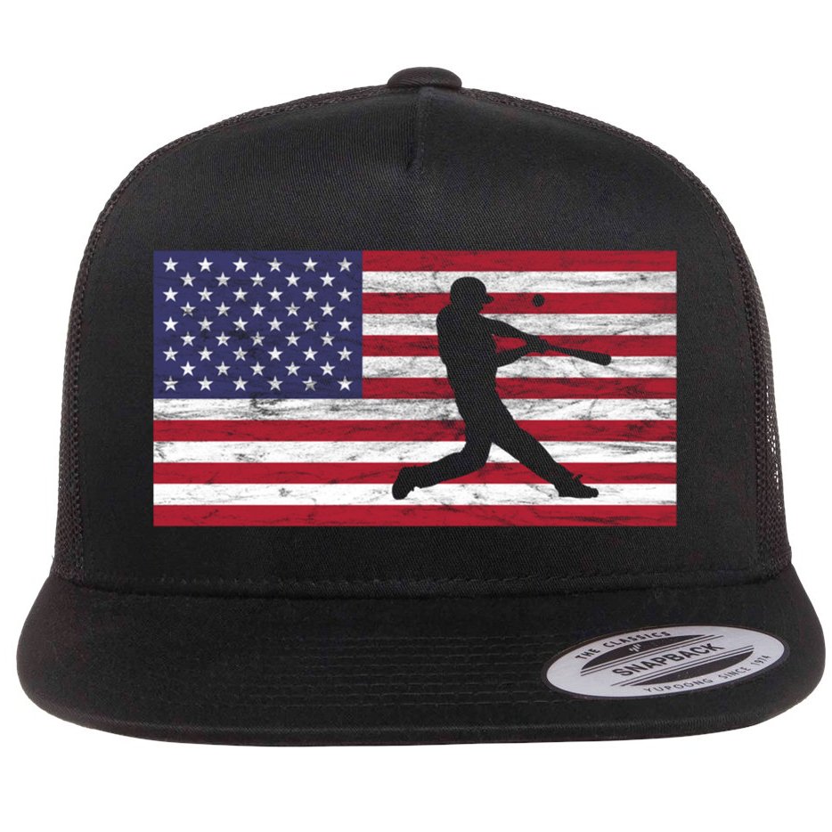 Baseball Team American Flag Usa Gift Flat Bill Trucker Hat