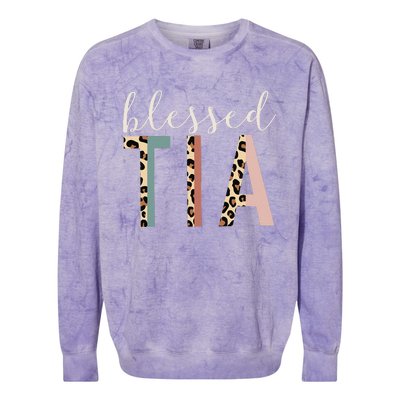 Blessed Tia Aunt Cute Leopard Print Colorblast Crewneck Sweatshirt