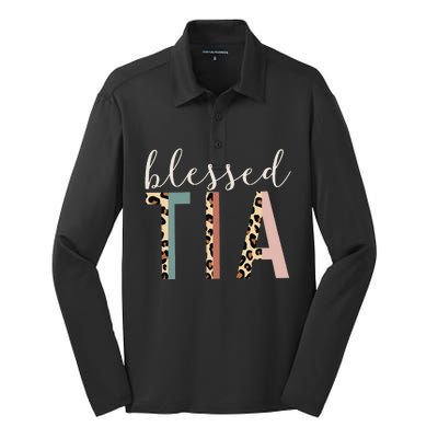 Blessed Tia Aunt Cute Leopard Print Silk Touch Performance Long Sleeve Polo