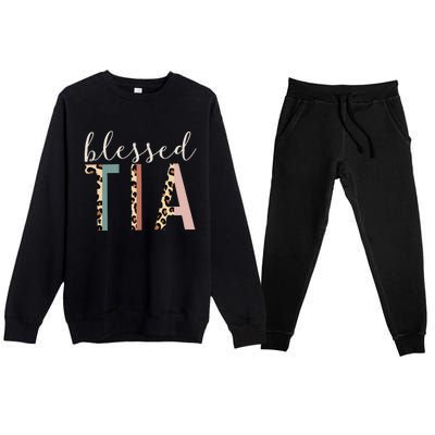 Blessed Tia Aunt Cute Leopard Print Premium Crewneck Sweatsuit Set