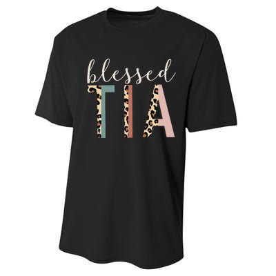 Blessed Tia Aunt Cute Leopard Print Performance Sprint T-Shirt